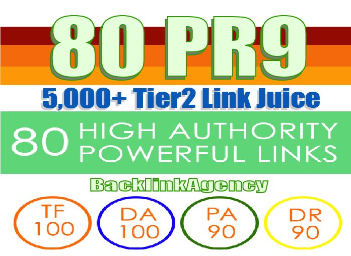 80 PR9 Backlinks DA-100 With 5000 Links Easy Link Juice & Faster Index