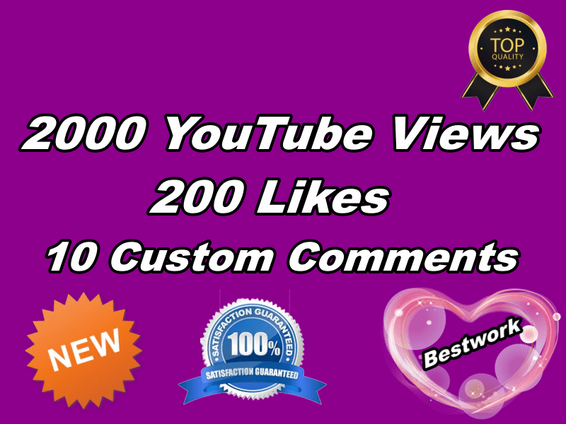 I will give you 2000 YouTube Views with 200 YouTube Likes and 10 Custom Comments