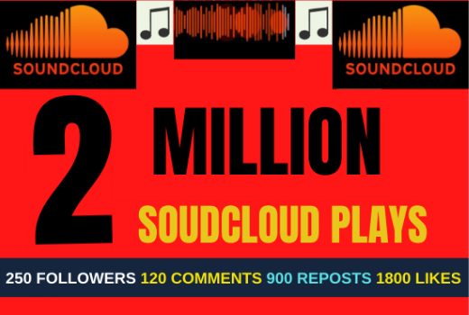 2M SOUDCLOUD PLAYS, 1800 LIKES, 900 REPOSTS, 120 COMMENTS, 250 FOLLOWERS