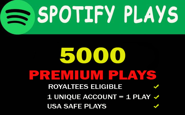 5000 PREMIUM Spotify plays from Tier 1 countries USA/CA/EU/AU/NZ/UK