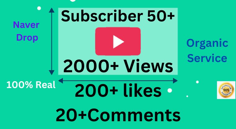 2000+ Youtube Views 50+ Subscriber, 200 Likes, 20 Comments Organice Service 100% Real.