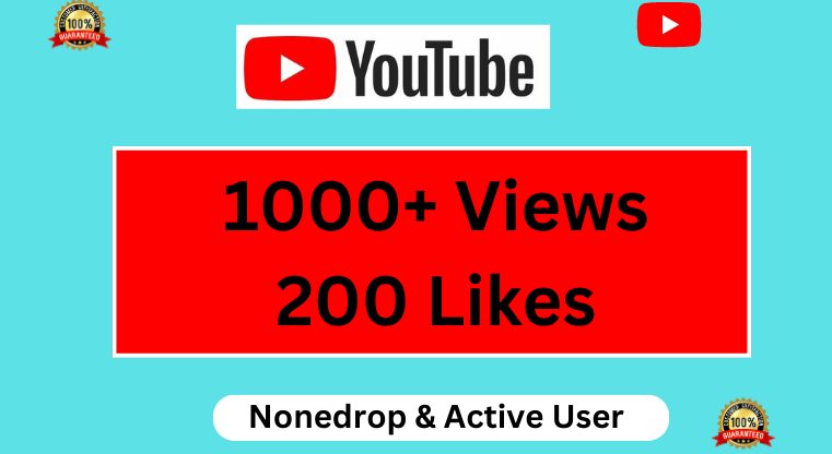 1000+ Youtube videos views & 200+ likes Organice promotion & 100% Real..