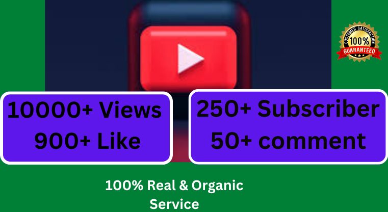 I will Provide 10,000+ Youtube video Views, 900 Likes, 250+ Subscriber, 50+ Comments Lifetime Gueranted