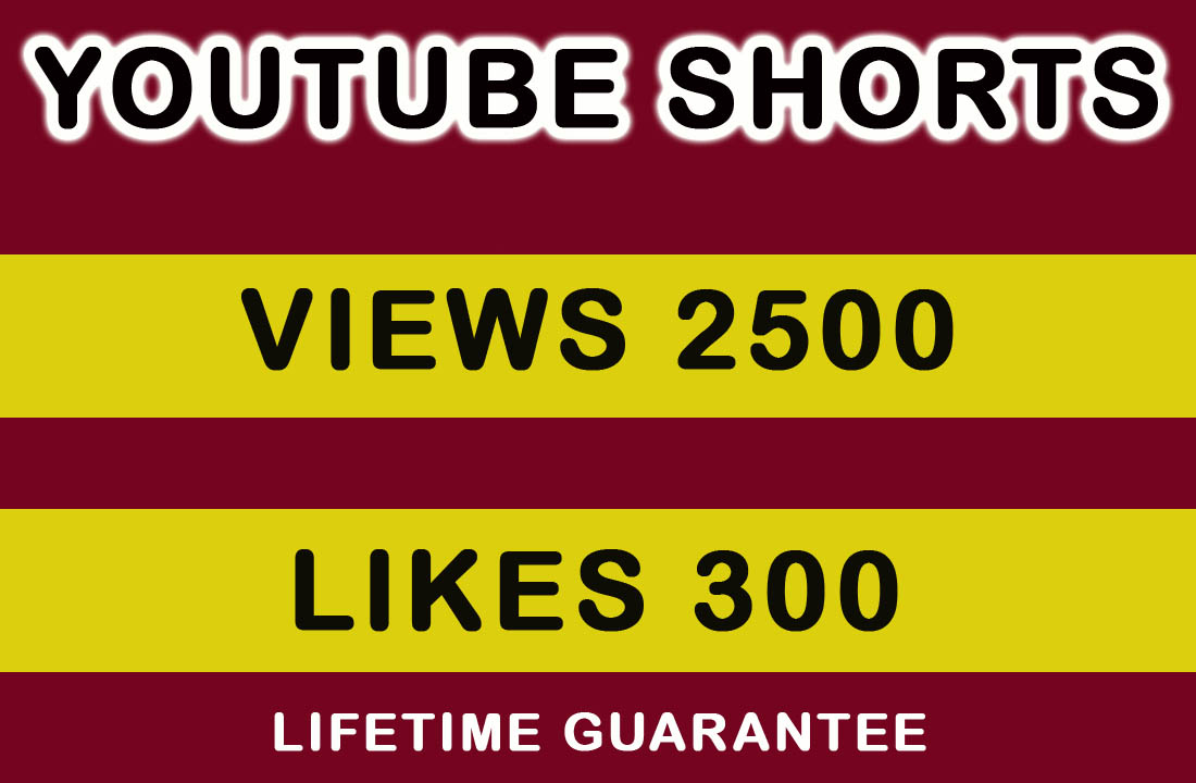 2500 YouTube shorts views with 300 likes