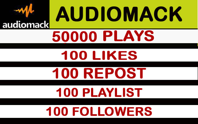 50000 Audiomack Plays with 100 likes, 100 reposts,100 playlists,100 followers.