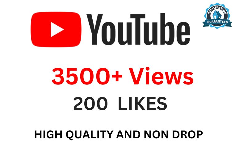Get 3500 You tube video Views With 200 Likes, Non-drop , Real , Permanent , Organic