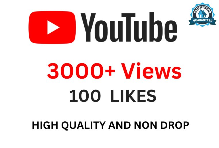 Get 3000 You tube video Views With 100 Likes, Non-drop , Real , Permanent , Organic