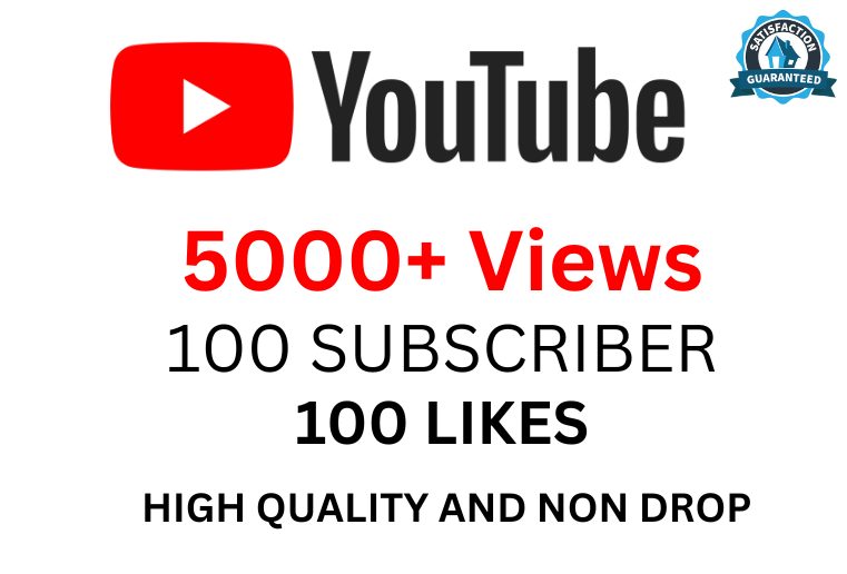 You tube promotion – Get 5000 You tube Video Views with 100 Subscribers + 100 Likes Non-Drop and Permanent Social Media Marketing