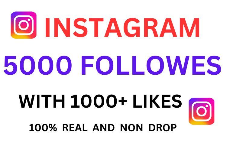 5000+ Instagram Followers With 1000 Post Likes, Non-drop, organic and 100% Lifetime guarantee