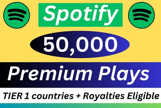 50,000 Spotify Premium Plays TIER 1 countries Royalties Eligible