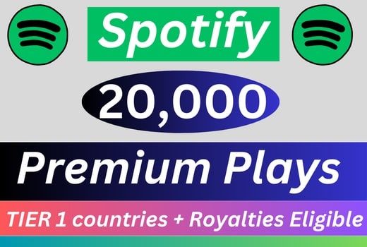 20,000 Spotify Premium Plays TIER 1 countries Royalties Eligible