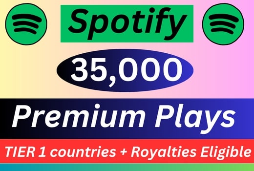 35,000 Spotify Premium Plays TIER 1 countries Royalties Eligible