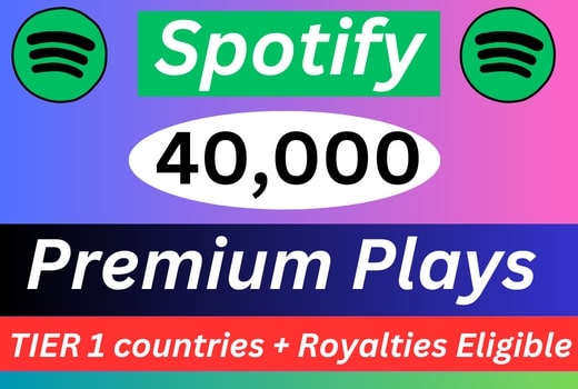 40,000 Spotify Premium Plays TIER 1 countries Royalties Eligible