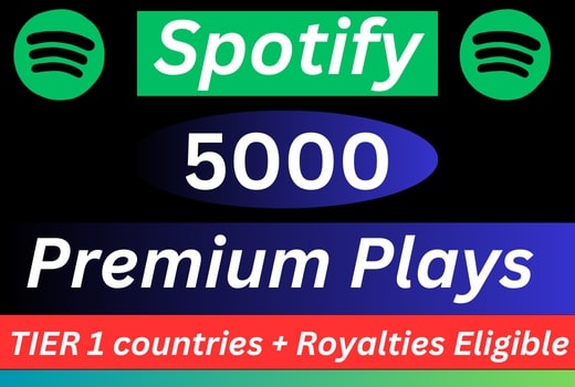 5000 Spotify Premium Plays TIER 1 countries  Royalties Eligible