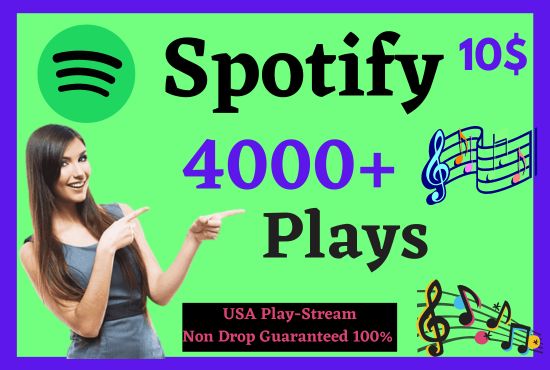Get 4000 + organic HQ Spotify streams or Spotify plays