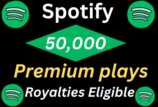 50,000 Spotify premium Plays Royalties Eligible super speed