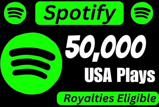 Provide 50,000 Spotify USA premium Plays from HQ account and Royalties Eligible permanent guaranteed