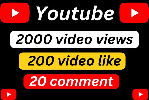 Youtube promotion 2000 youtube view + 200 likes + 20 comment permanent