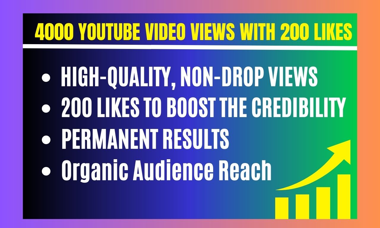 Promotion For 4000 YouTube video Views With 200 Likes, Non-drop+High-Quality
