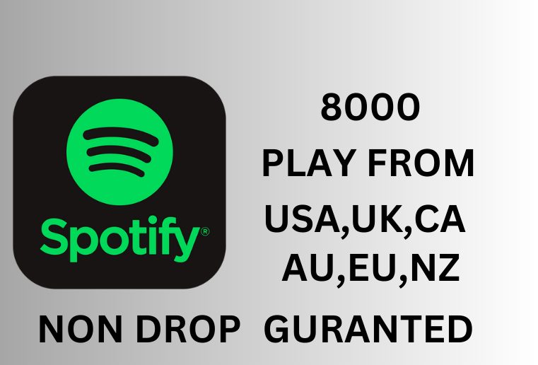 I will provide you  Organic 8000 Spotify Play from USA,CA,EU,AU,NZ,UK