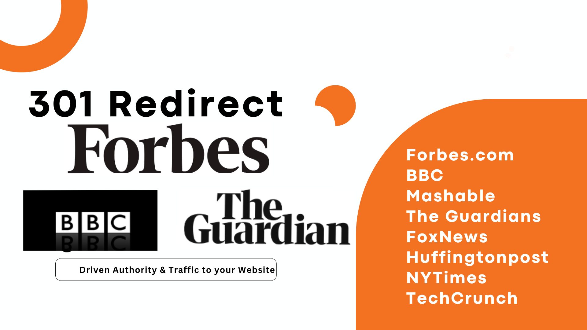 301 redirect Backlink from above DA90 Forbes, HuffPost, CNBC, Washingtonpost