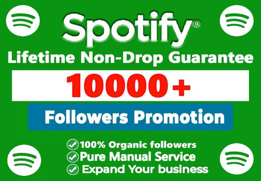 You will get organic 10,000+ Spotify followers music promotions with real audience