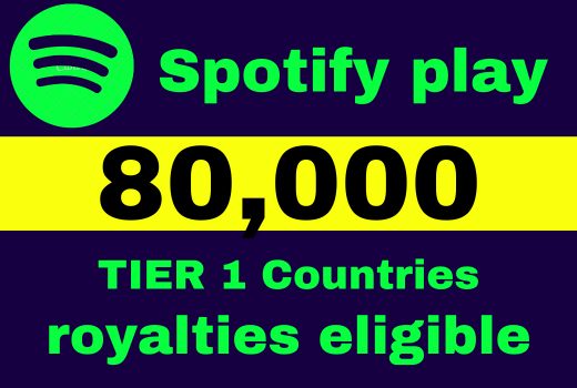 Provide 80,000 Spotify Plays USA, high quality, royalties eligible, TIER 1 countries, active user, non-drop, and lifetime guaranteed