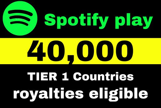 Provide 40,000 Spotify Plays USA, high quality, royalties eligible, TIER 1 countries, active user, non-drop, and lifetime guaranteed