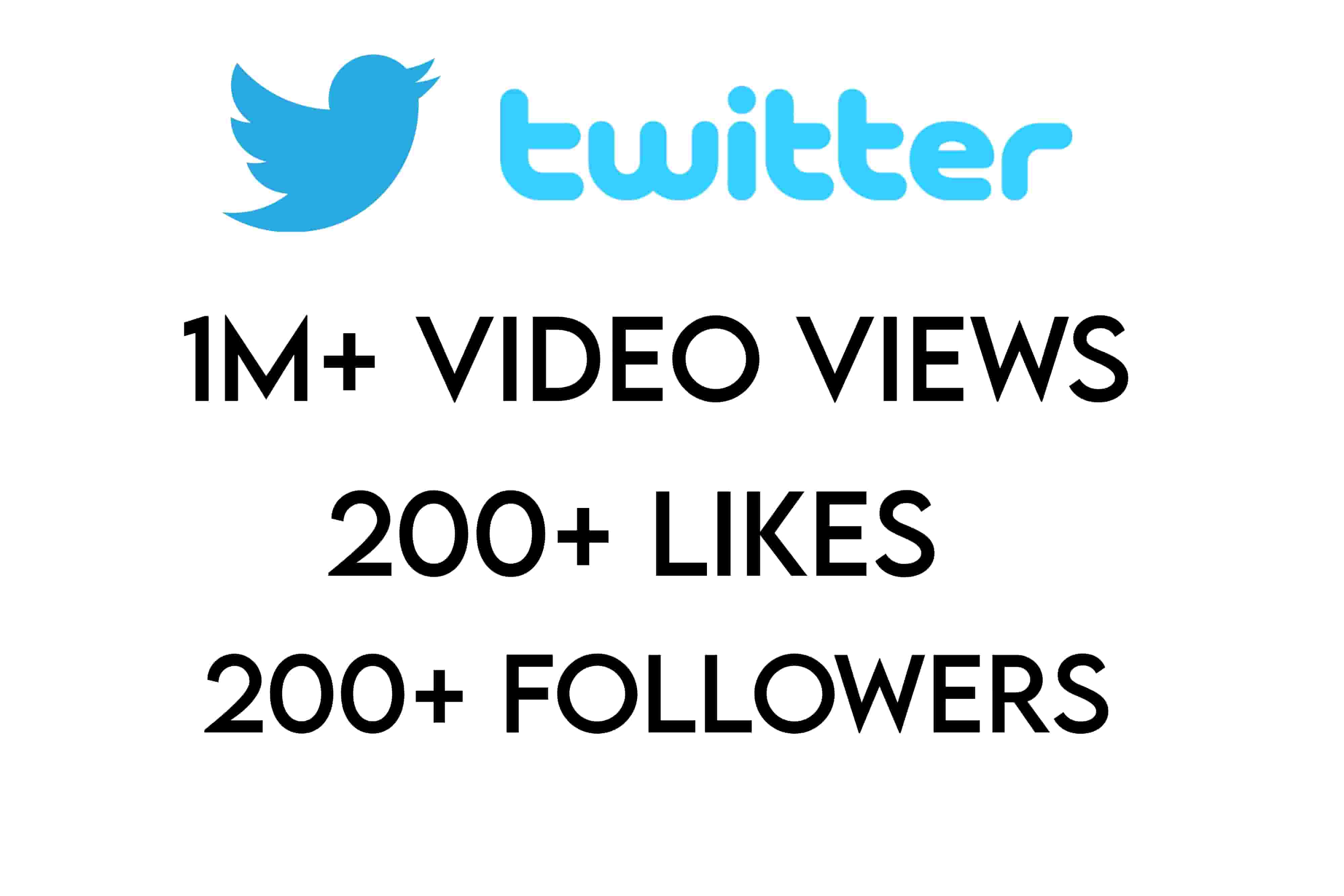 Twitter 1M+ Video Views,  200+ Likes and 200+ Followers, Real And High Quality, Lifetime Guarentee.