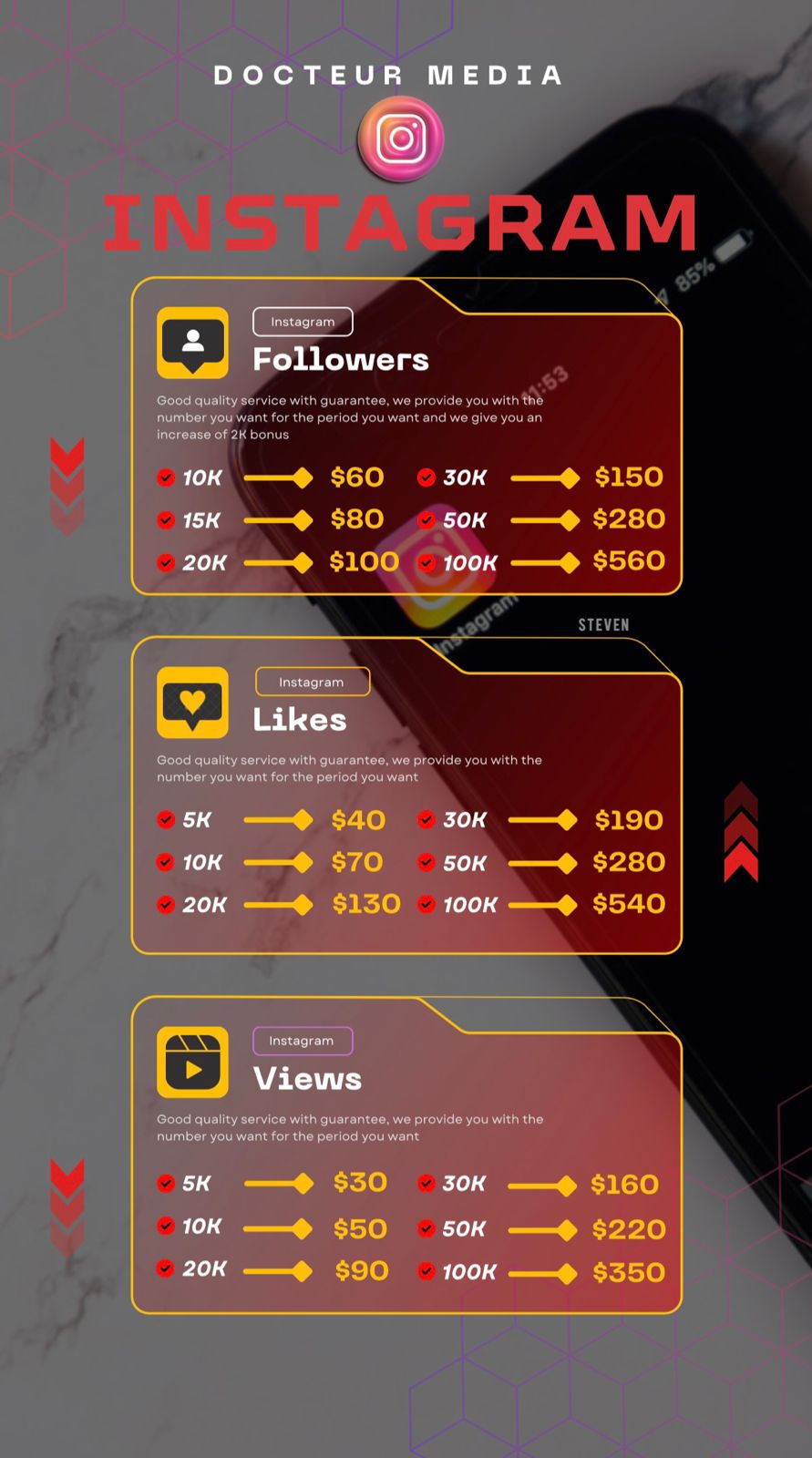 Increase Instagram followers, likes and views
