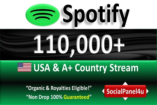 110,000+ Spotify Organic Plays from USA & A+ Country of HQ Accounts, Permanent Guaranteed