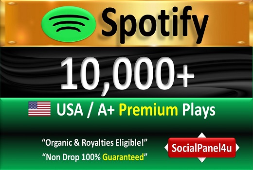 10,000+ Spotify Organic Premium Plays from USA & A+ Country of HQ Accounts, Permanent Guaranteed