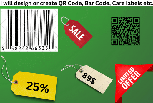 I will design qr code, barcode, hangtag, and care labels