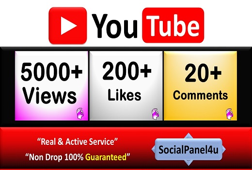Get 5000+ YouTube Video Views 200+ Likes 
 & 20 Comments From REAL  A+ Country Viewers, Good Retention, Non Drop / Life Time Guarantee