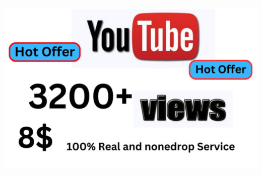I will Provide You Youtube Video Views 3200+ organic & NoneDrop guerantee