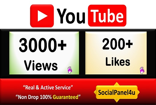 Get 3000+ YouTube Video Views 200+ Likes From REAL  A+ Country Viewers, Good Retention, Non Drop / Life Time Guarantee