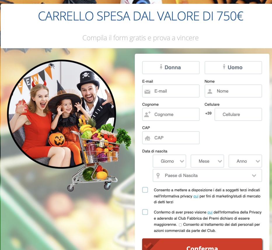 Free supermarket voucher available in Italy only
