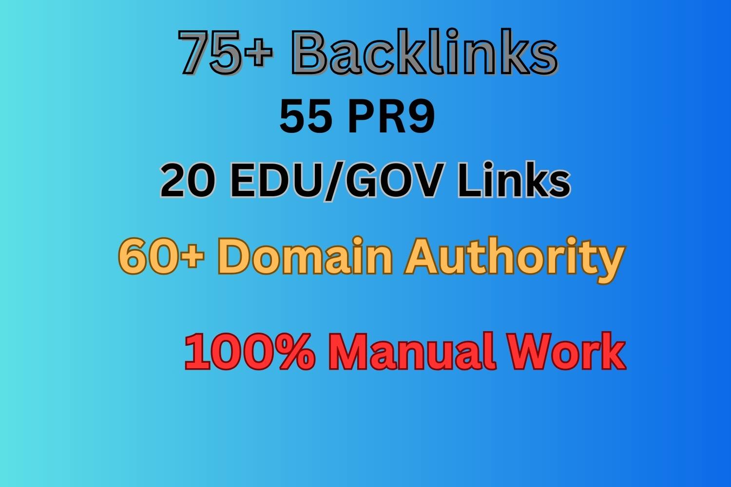 75+ Backlinks 55 PR9 +20 EDU/GOV 80+DA manually Do Safe SEO Increase Google rank