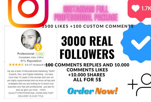 Get 3000 Instagram Real Organic Followers lifetime guaranteed