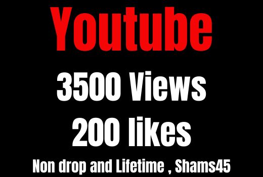 Get 3500 Youtube video Views With 200 Likes, Non-drop and Permanent