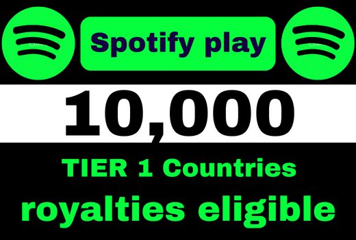 provide 10,000 to 12,000 Spotify Plays from TIER 1 countries, Real and active users, and Royalties Eligible, permanent guaranteed