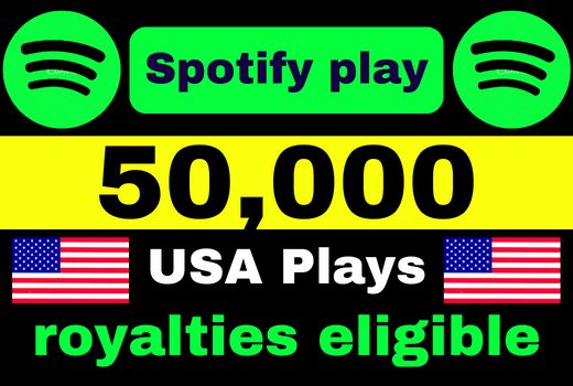 provide 50,000 to 55,000 Spotify USA Plays from TIER 1 countries, Real and active users, and Royalties Eligible permanent guaranteed