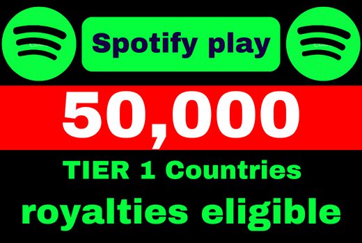 provide 50,000 Spotify Plays from TIER 1 countries, Real and active users, and Royalties Eligible, permanent guaranteed