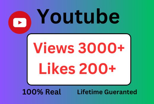 I will give you 3000+ Youtube Views & 200 likes non drop gueranted