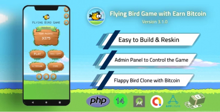 Flying Bird Game: Play to Earn Bitcoin with Admin Panel and Admob