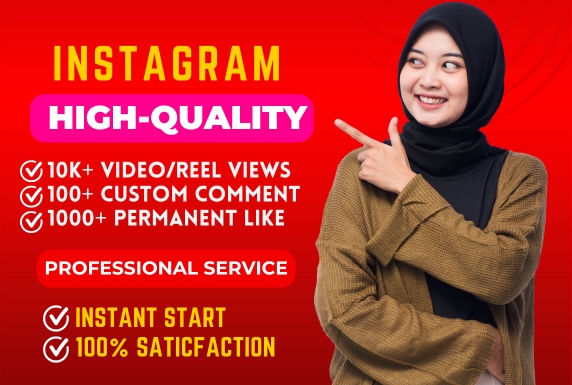 Instagram 10K Video/Reels Views, 100 Custom Comments With 1K Likes