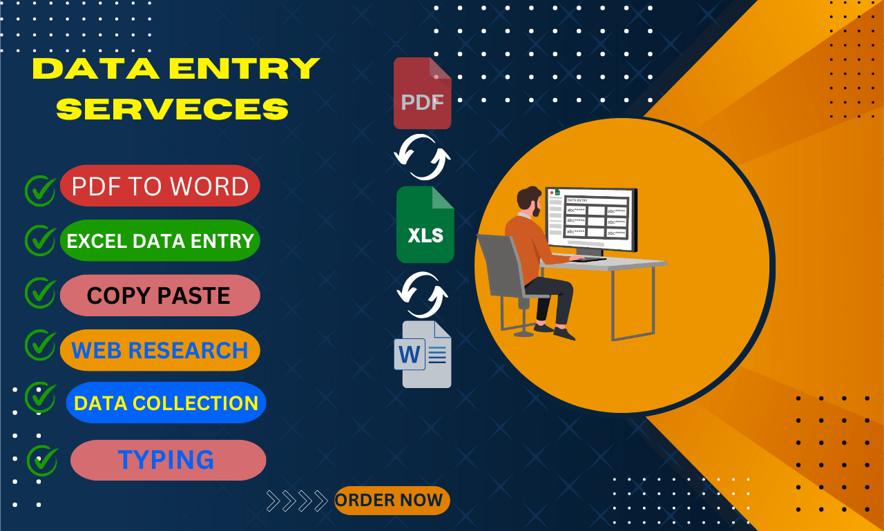 I will do professional data entry, copy-paste, PDF to Excel, typing