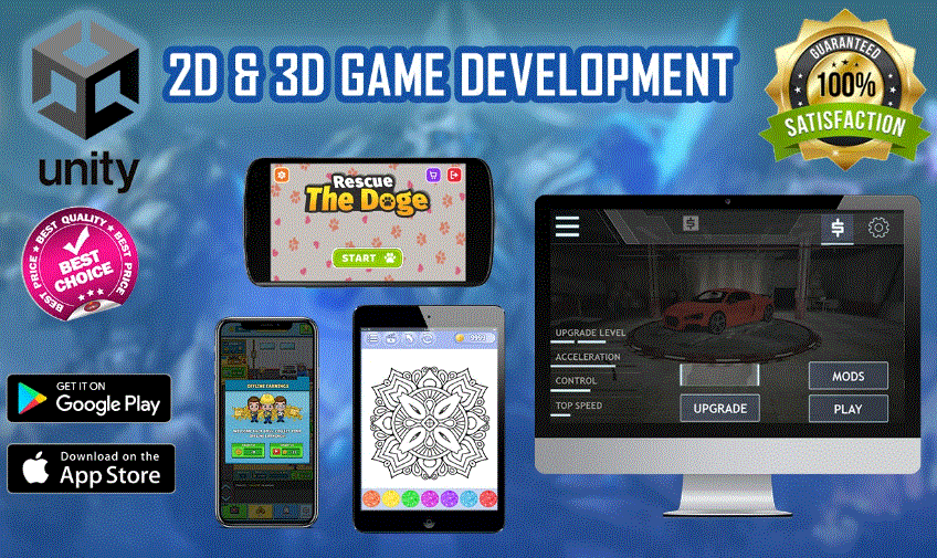 I will do unity game, 2d 3d unity game development, game development