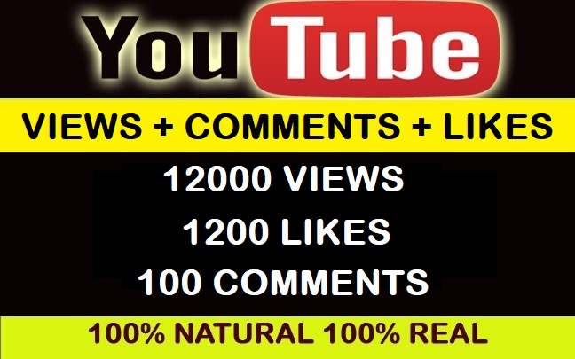 12000 H.Q, Nondrop Youtube Video Views with 1200 likes. 100 comments