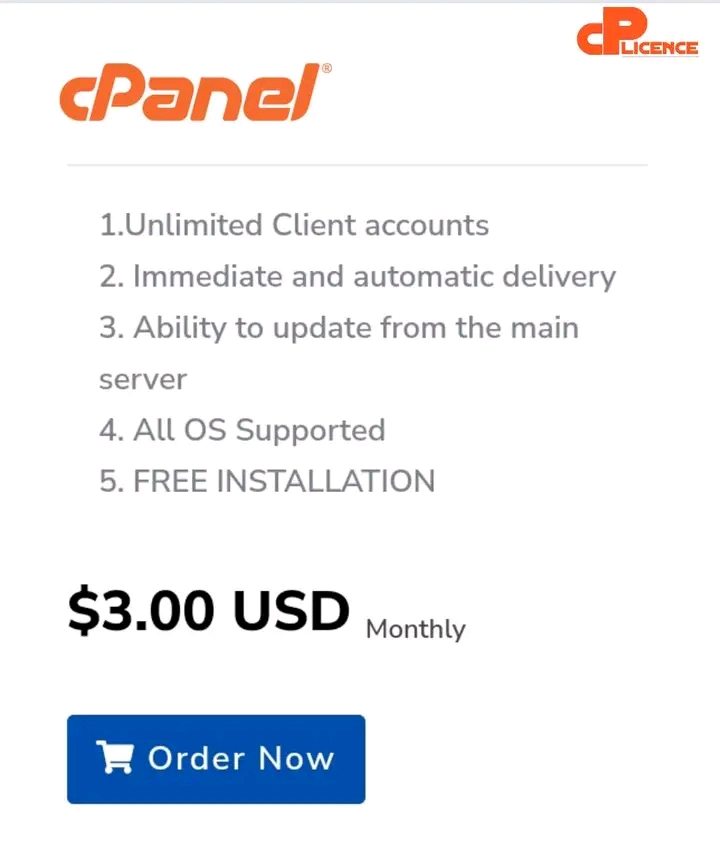 Install cpanel licences for VPS